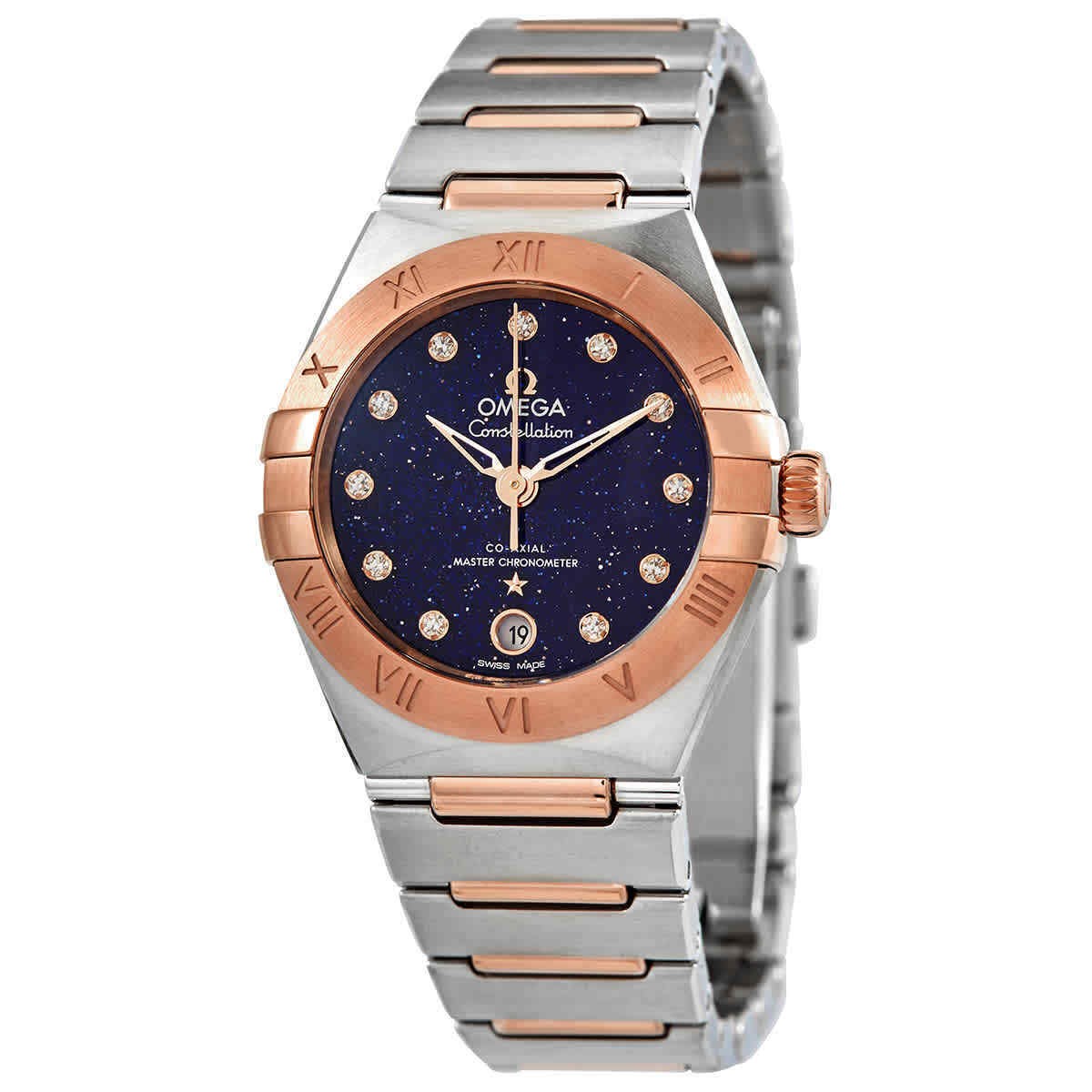 Omega Constellation automatic blue Aventurine glass diamond dial ladies' watch-