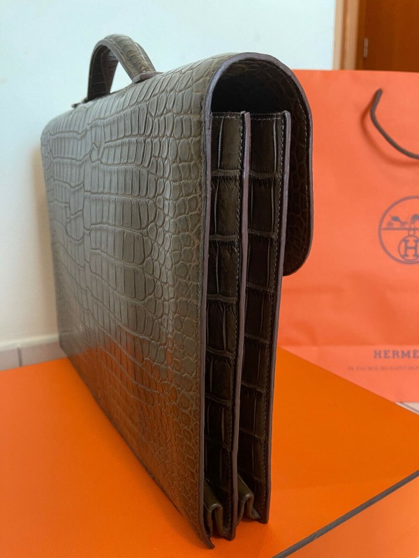 Hermes Sac A Depeche Porosus Crocodile Briefcase 38cm