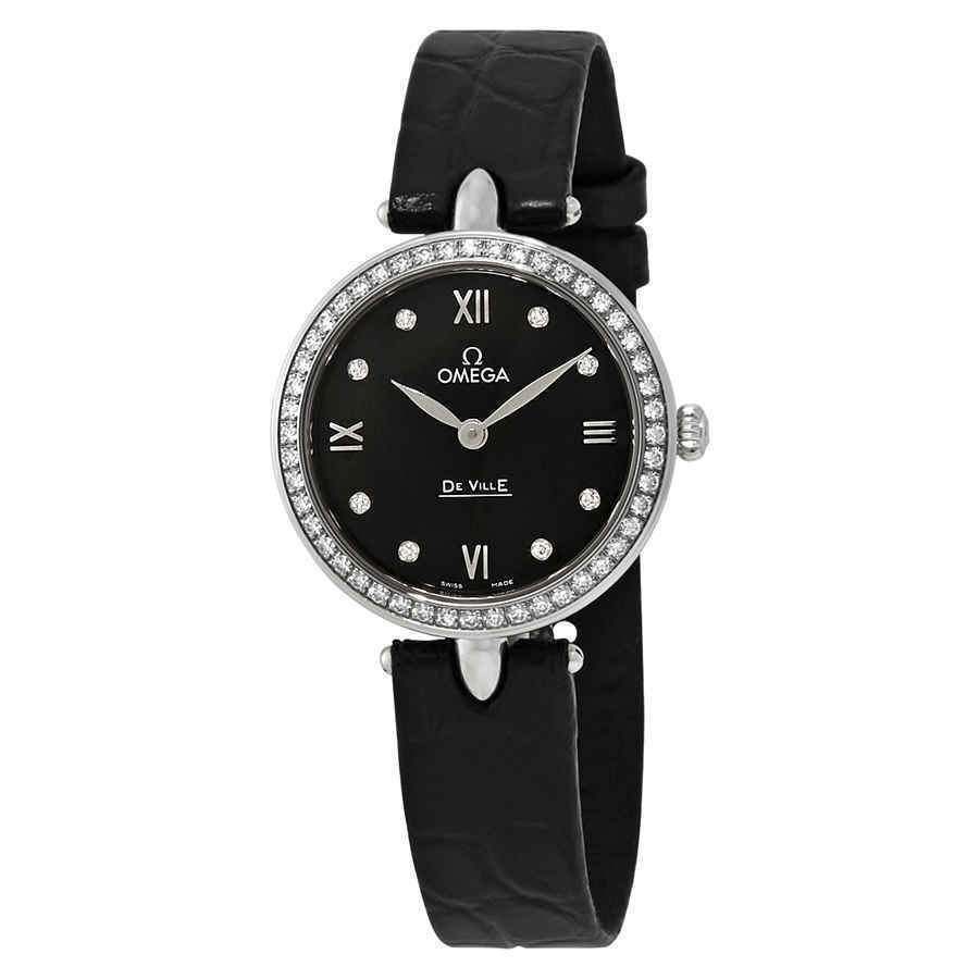 Omega De Ville Prestige Black Dial Black Leather Quartz Watch Women's Watch -