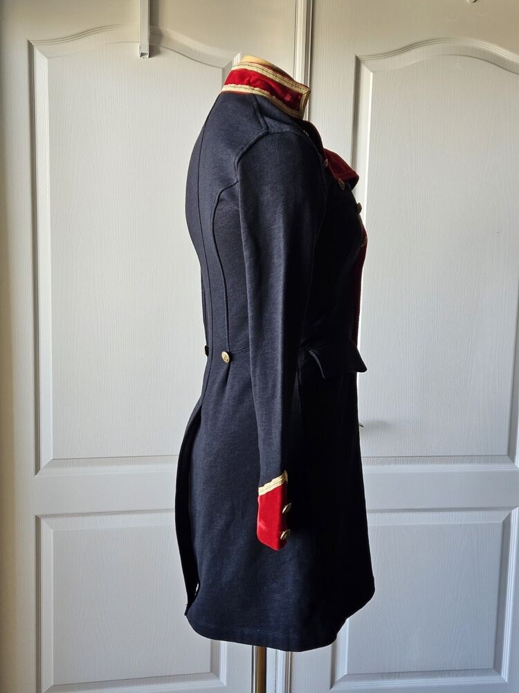 RARE Ralph Lauren Denim & Supply XS Black Red Velvet Military Long Coat Jacket
