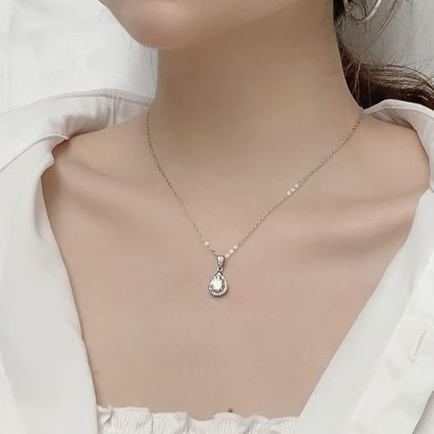 14K Gold over S925 Silver Teardrop 3ct Diamond Pendant Necklace, VVS1 D-Color, Thoughtful Valentine's Day Surprise for Women