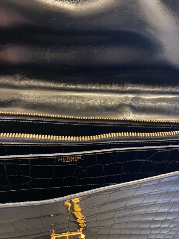 HERMES Sac A Depeche Briefcase Black Crocodile Porosus -