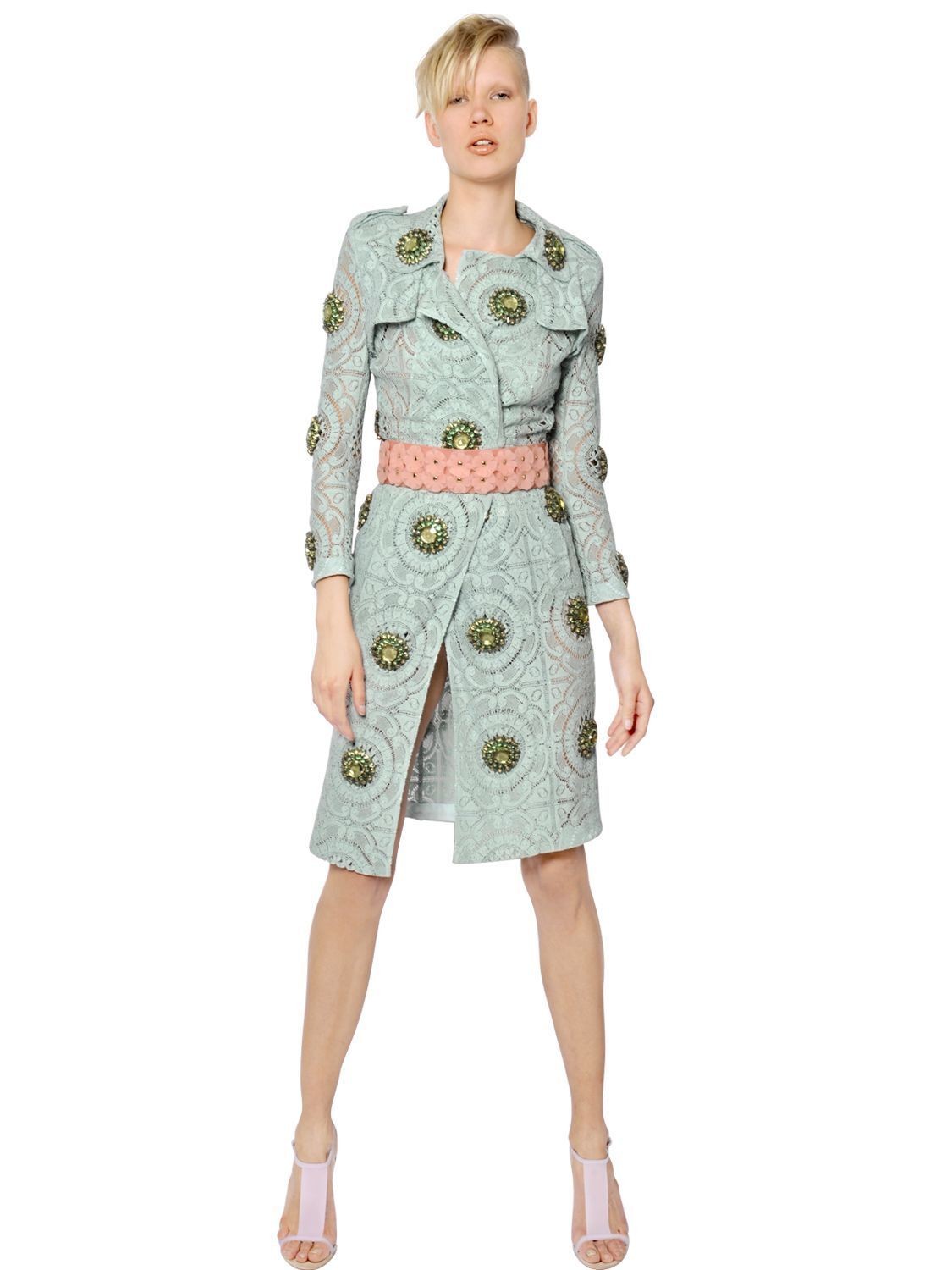 Runway BURBERRY Prorsum Jewels Beige Lace Trench Coat Jacket Women's €40-