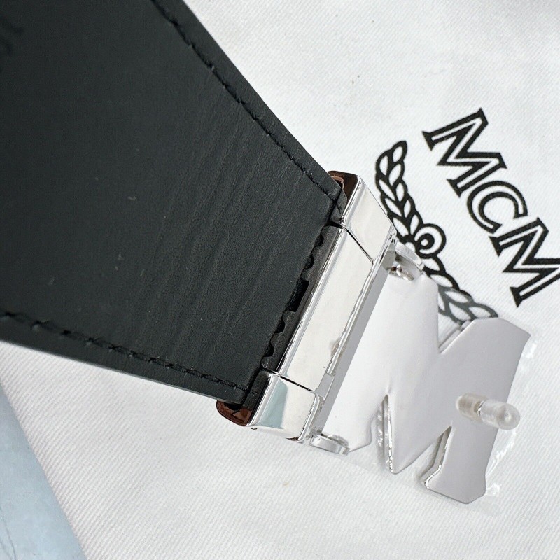 Mcmcclaus smooth visetos logo gray leather double-sided M buckle-