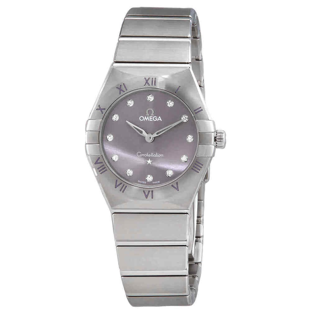 Omega constellation quartz diamond purple dial women's watch 131.10.28.60.002-