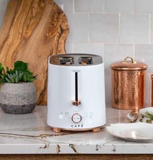 Café Express Finish 2-Slice Toaster | Extra-Wide Slots, Extra Lift for Waffles, Pastries, Texas Toast & More | 4 Pre-Set Functions, 8 Shade Options | Countertop Kitchen Essentials | Matte White