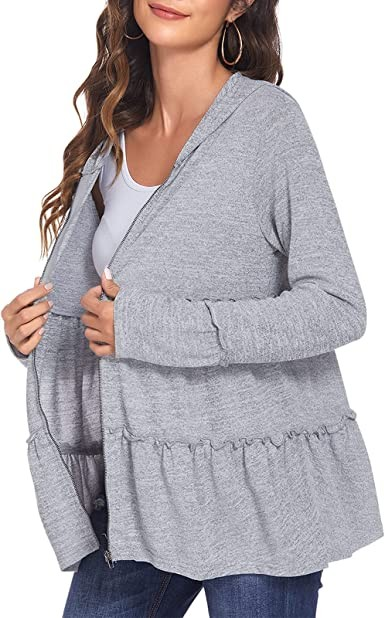 DEESHA Women's Full Zip Hoodie Pleated Pleated Layered Pleated Hoodie Jacket Long Sleeves