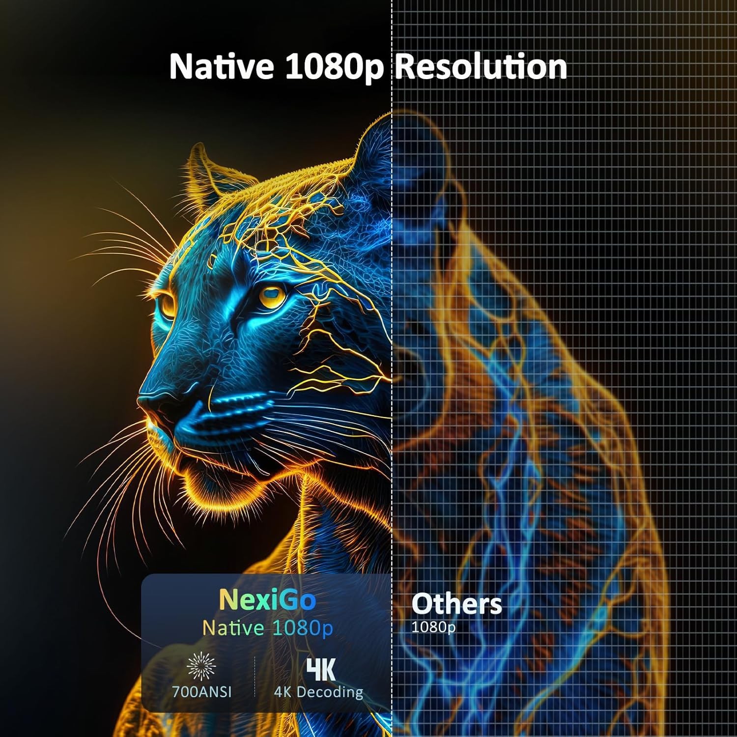 NexiGo PJ40 (3rd Generation) Projector, with WiFi and Bluetooth, D65 Calibration, Native 1080P, 4K Support, Outdoor Movie Projector, 20W Speaker, Home Theater, TV Stick Compatible, iOS, Android