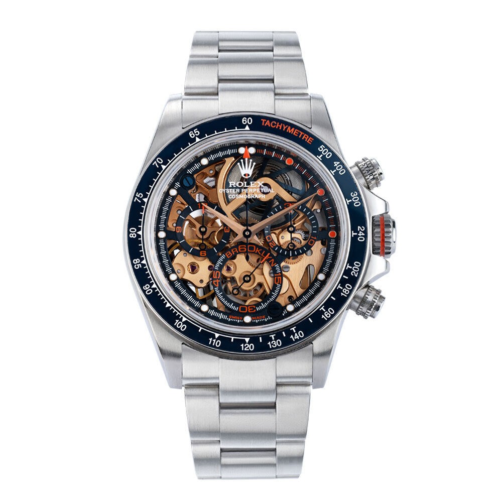 Rolex Daytona Watch 40MM Stainless Steel Skeleton No Markers Dial Rubber