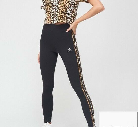 ADIDAS ORIGINALS 3 STRIPES LEOPARD PRINT LEGGINGS SIZE UK 6,8,10 BNWT LAST 3