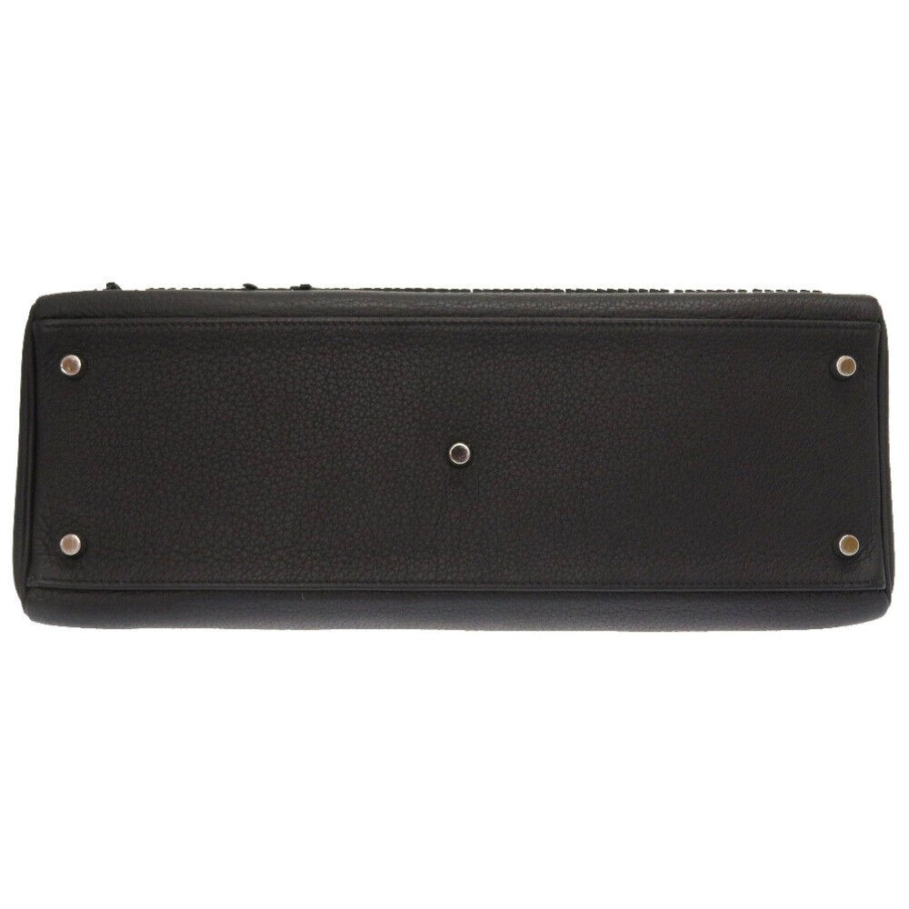 Authentic HERMES Shoulder Bag Kelly Tassel Handbag Black Taurillon Clemence 0033-