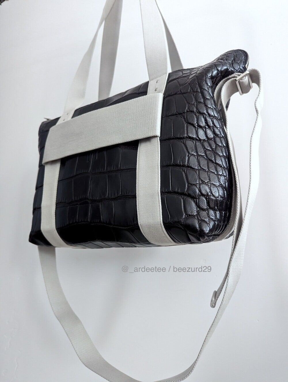 *Exotic * RICK OWENS Rare $5K JUMBO Proportional CROCODILE TROLLEY Tote Bag (Black)-