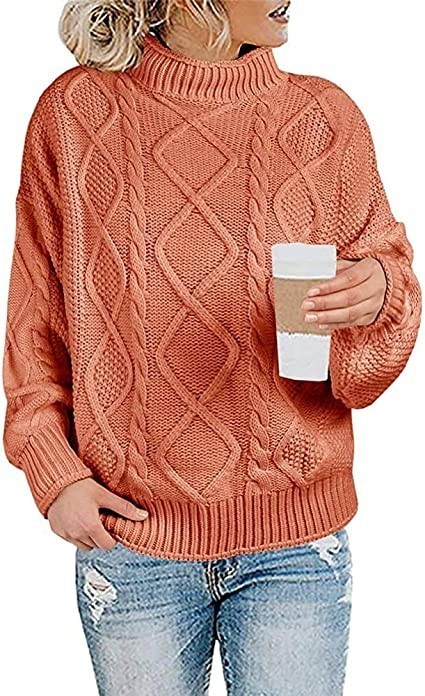 Women's turtleneck large sweater with doll sleeves knitted sweater chunky free sweater