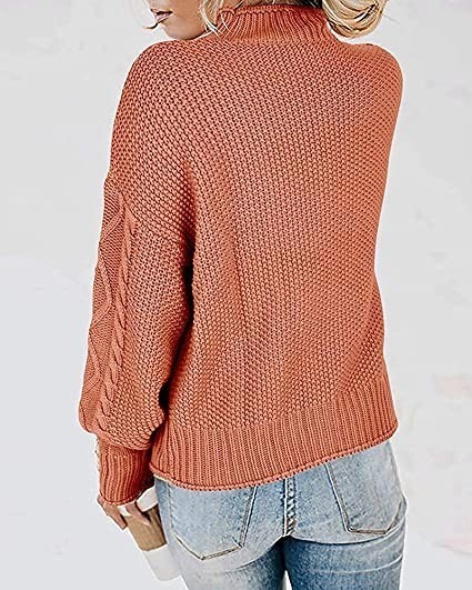 Women's turtleneck large sweater with doll sleeves knitted sweater chunky free sweater