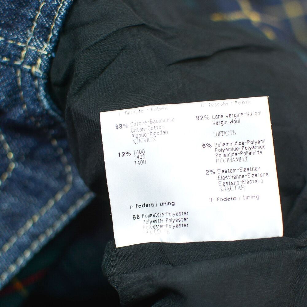 Rocco Barocco Women's Denim Jacket Blazer 2 Button Contrast Plaid Size DE-36