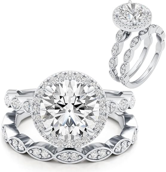 3/4 Carat Lab-Grown Diamond and 3 Carat Moissanite Wedding Ring Set Women's 14k White Gold Promise Ring