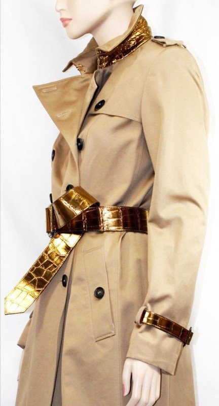 Burberry Prorsum 10 12 44 Crocodile Belt Cotton Trench Coat Women-