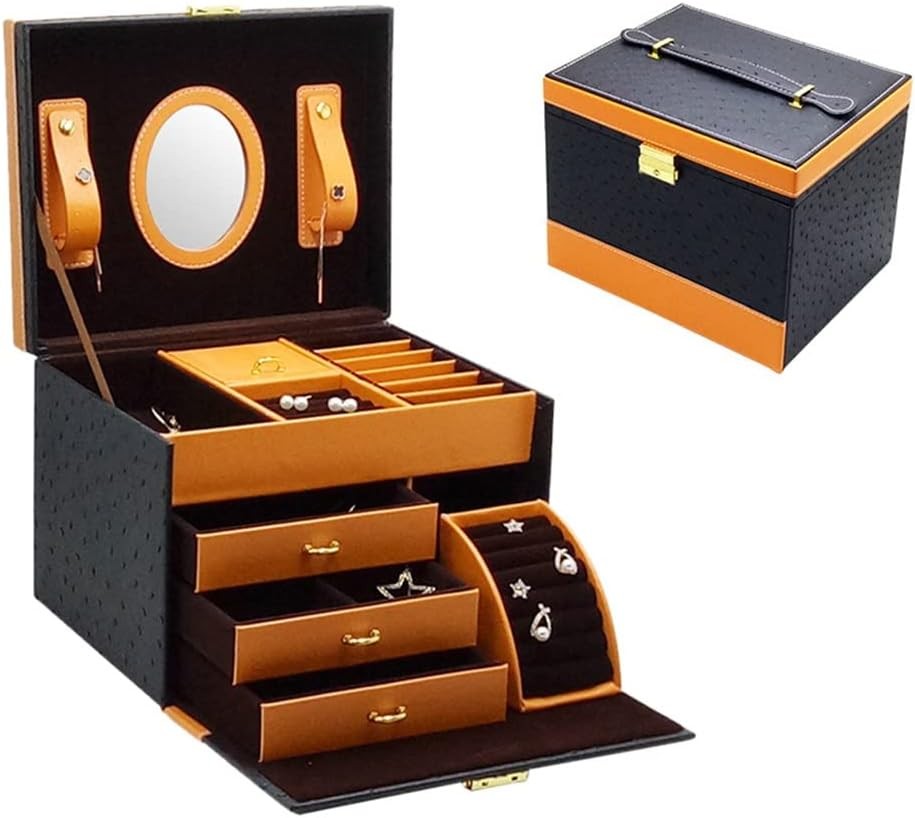 Travel Display Jewelry Organizer Box Multi Function Large Capacity Women Jewellery and Makeup Storage Case(E)