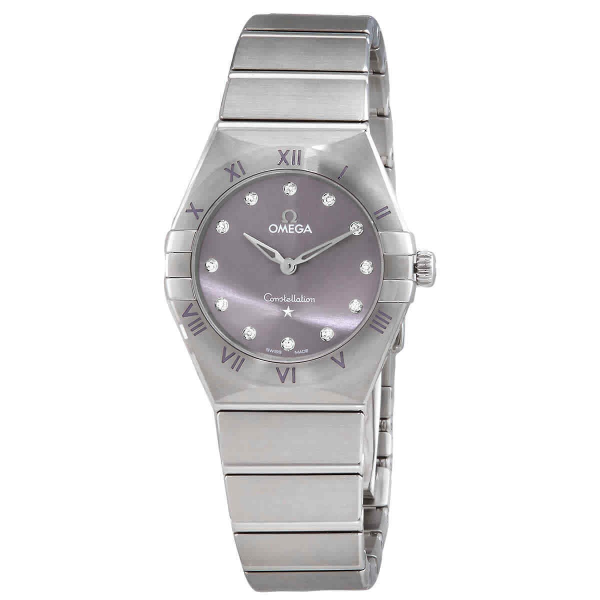 Omega constellation quartz diamond purple dial women's watch 131.10.28.60.002-