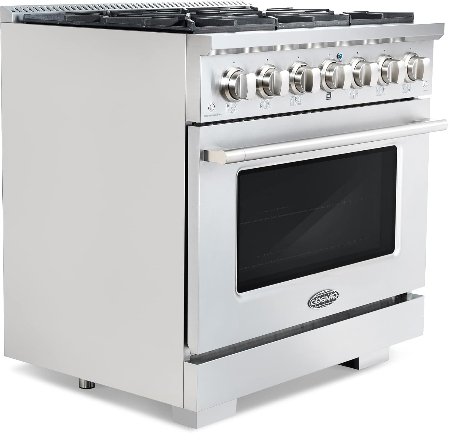 COSMO GRP366 36 in. Vista Collection 4.5 cu. ft. Gas Range, 6 Burners, Convection Oven, LED Light Panel in Modern Stainless Steel