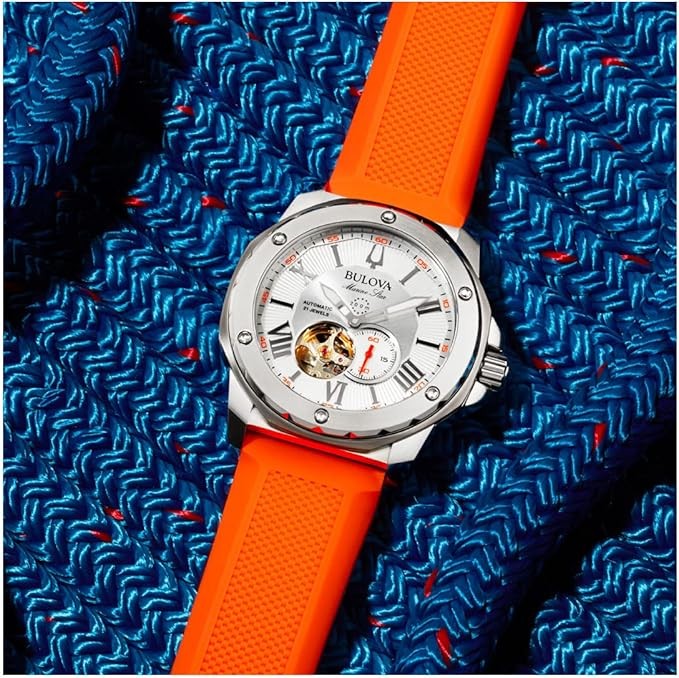 Bulova Men's Marine Star 'Series A' Automatic Watch with Orange Silicone Strap Style: 98A226