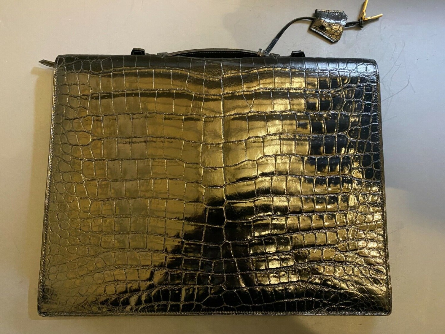 HERMES Sac A Depeche Briefcase Black Crocodile Porosus -