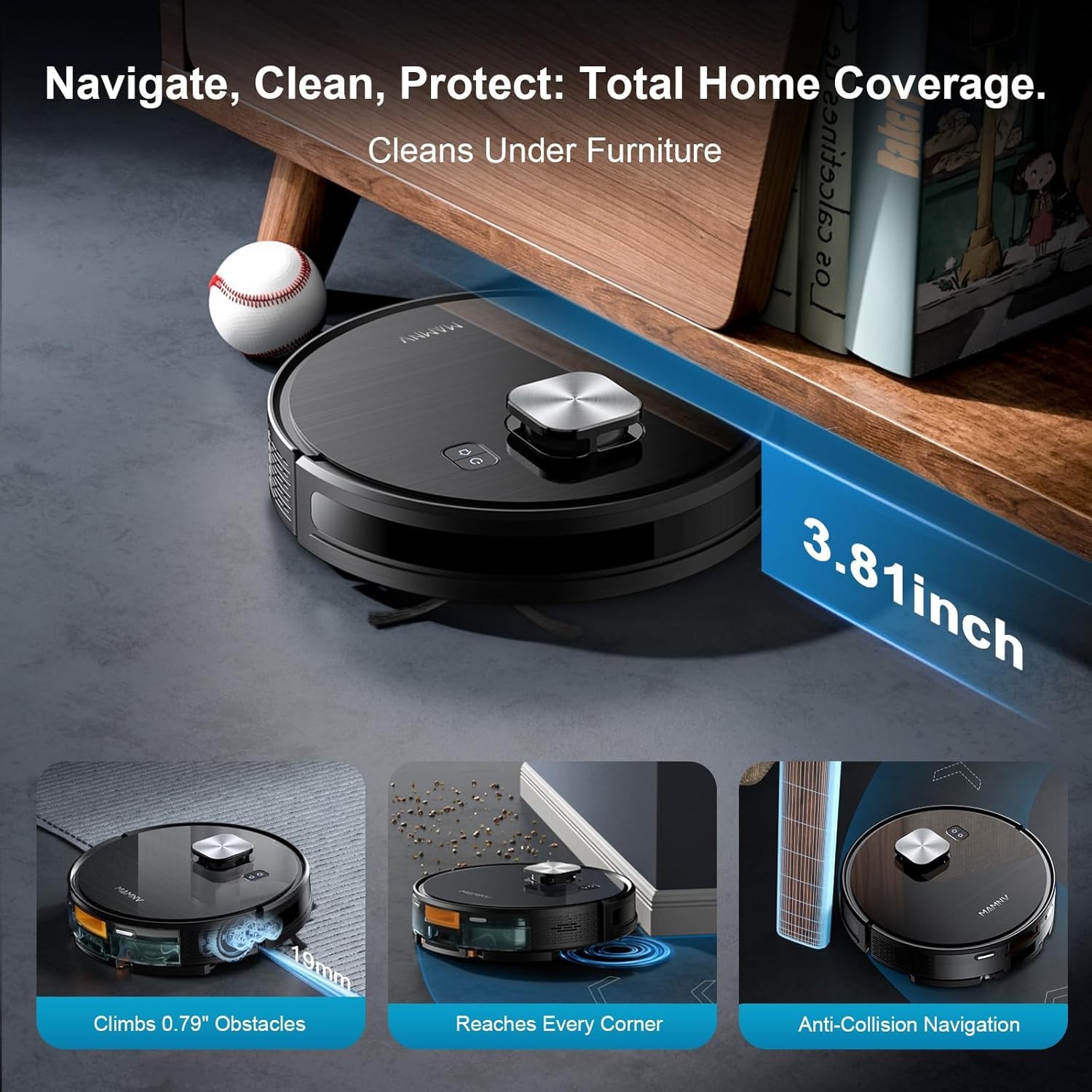 Robot Vacuum and Mop Combo, Robot Vacuum Self-Emptying with 11500Pa Suction, 70-Day Capacity, Fast Home Mapping, LiDAR Navigation, Smart Obstacle Avoidance, Ideal for Pet Hair, Carpet, Hard Floor