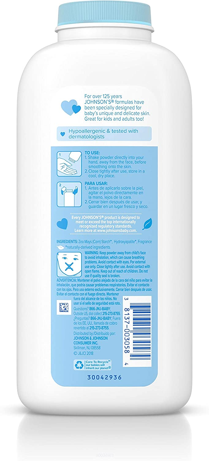 Johnson's Baby Powder, Naturally Extracted Corn Starch, Contains Aloe Vera and Vitamin E, For Delicate Skin, Hypoallergenic, Paraben Free, Phthalate & Dye Free, Gentle Baby Skincare , 15 oz